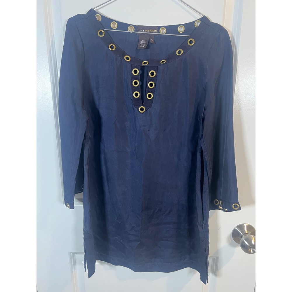 Dana Buchman Womens Silk Tunic Grommet Detail Navy Blue Size‎ S